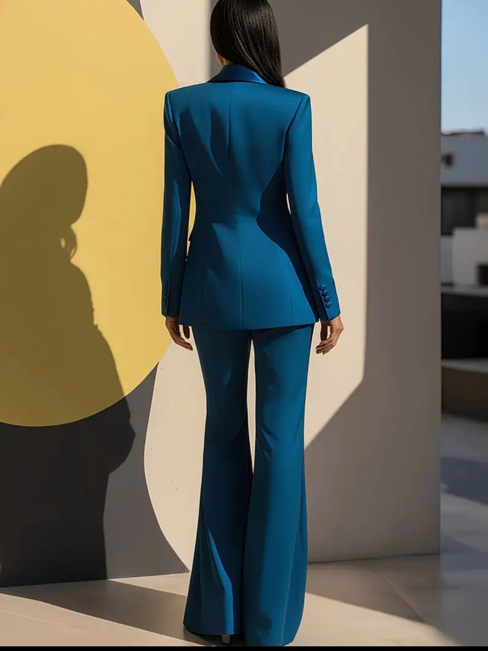 Teal Women's Tailored Pantsuit - Sleek Structured Blazer & Flared Pants - Picture 2 of 8